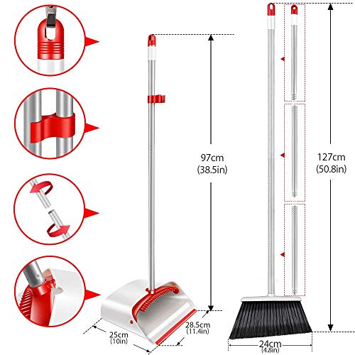 Broom and Dustpan Set Cleaning Supplies Upright Lobby Pan Broom Combo with 52" Long Handle,Easy Assembly Great Use for Home Kitchen Room Office Outdoor Indoor - Thumbnail 2