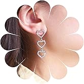 Erimberate Bohemian Crystal Hollow Heart Dangle Earrings Silver Cz Heart Drop Earrings Small Paved Heart Earrings Rhinestone Heart Stud Earrings Jewelry for Women Gifts