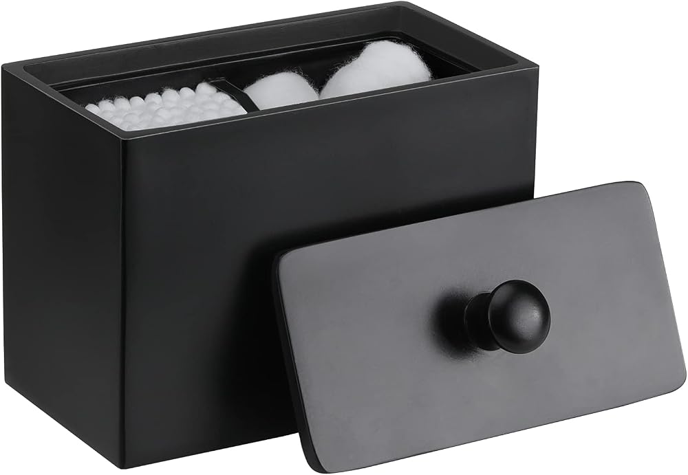 Luxspire Cotton Bud Holder Resin Two Compartments Matte Black