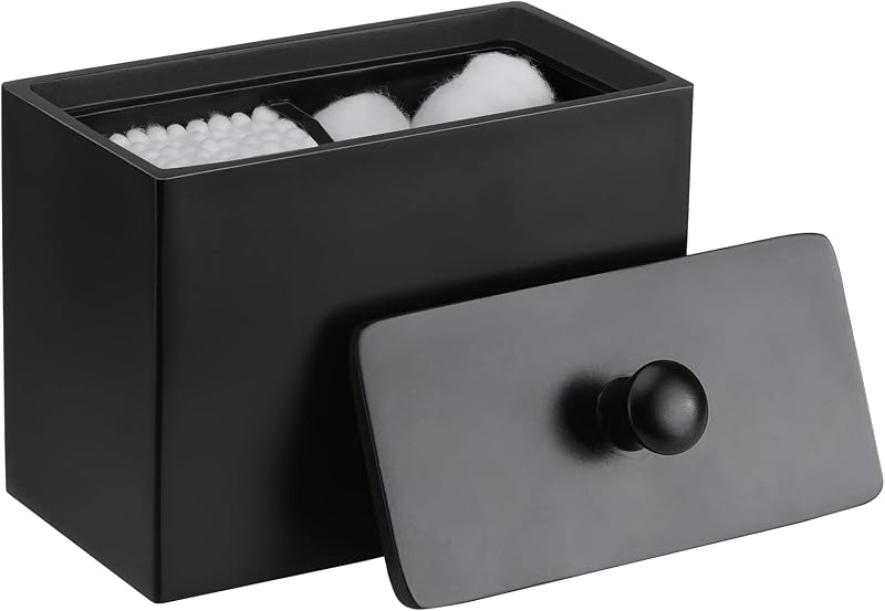 Luxspire Cotton Bud Holder Resin Two Compartments Matte Black