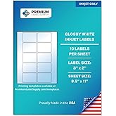 Premium Label Supply Glossy White Sticker Labels – 3" x 2" – (10 per Sheet) (Glossy White for Inkjet Only, 100 Labels)