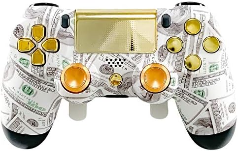PS4 Elite Controller Soft Touch Money/Gold Custom with Paddles, Trigger Stops. Professional Level Graded Equipment. Tournament Approved and Legal! for FPS Games, COD, Fortnite, Destiny, Black Ops 4