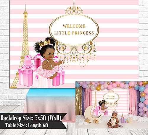 Royal Little Princess Pink Bow Gifts Baby Shower Backdrop Girl Shower Golden Crown Eiffel Tower Decoration Banner 7x5FT