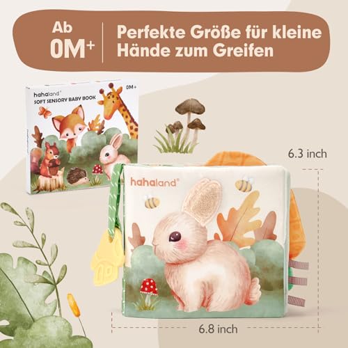 hahaland Baby Toy from 0 3 6 Months Fabric Book, Interactive Baby Books with Mirror Rattle, Feel Book Crinkle Book Baby Toy 6 Months, Newborn Baby Gift for Baby Toy 0-6 Months