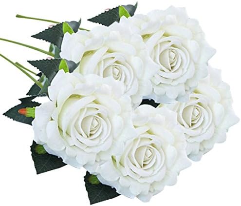 AIMTOPPY 5 Pcs Artificial Silk Fake Flowers Rose Flower Wedding Bouquet Party Home Decor (white)