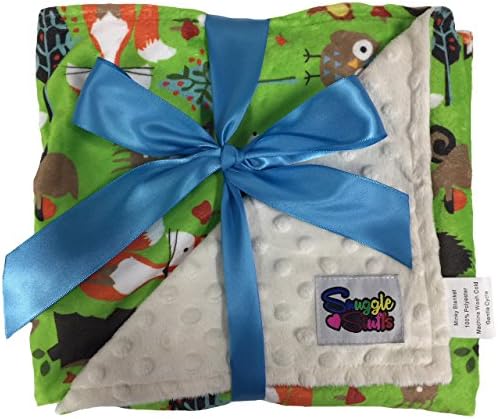 Boys Reversible Minky Dot Stroller Blanket Green Woodland Animals