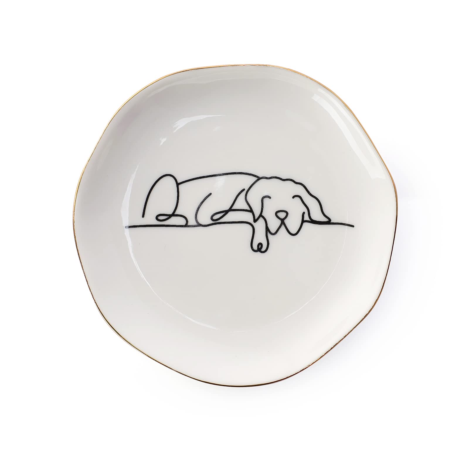HOME SMILE HOME SMILE Sleeping Dog Ring Dish Jewelry Tray, Christmas Gifts for Dog Mom, Ceramic White, 4