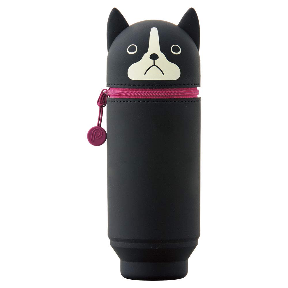 LIHIT LAB Kawaii Japanese Dog Large Stand Up Pencil Case For School Office College, Cute School Supplies, Animal Pen Holder Pencil Pouch Holder Girls, Artist, Boston Terrier (A7714-8)