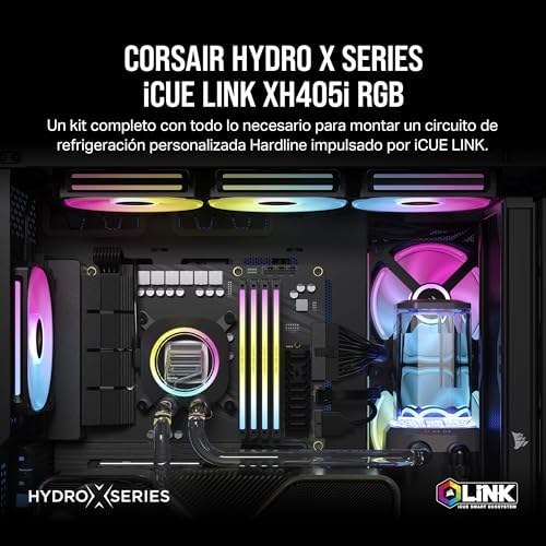 Hydro X Series iCUE Link XH405i Kit de Refrigeración Personalizada - Bloque de Refrigeración Líquida para CPU XC7 Elite - Bomba XD5 Elite D5 Res - 3 Ventiladores QX120 RGB - Gris