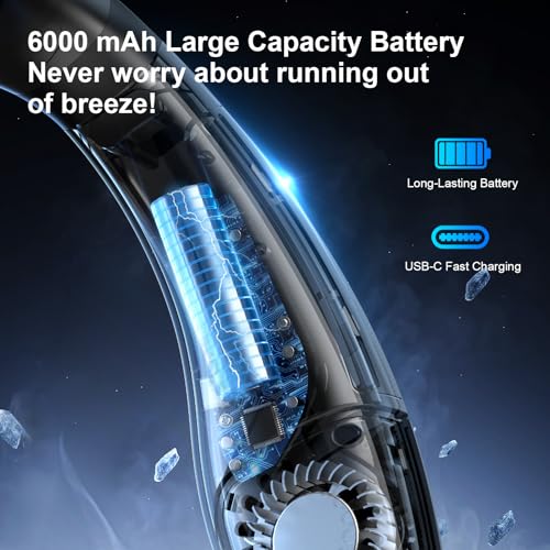 FUGUIFA Neck Air Conditioner Fans That Blow Cold Air, 6000 mAh Battery Operated Wearable Cooling Device Fan, Bladeless, Rechargeable Fan, Black