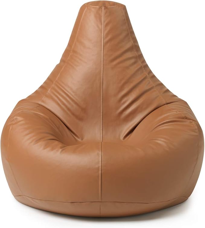 Bean Bag Bazaar Faux Leather Gaming Chair, Tan, Gamer Bean Bag, Video