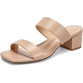 DOBOLIN Women's Heeled Sandals Two Strap Square Open Toe Heels 2-Inch Chunky Sandals Dress Shoes Wide Feet Friendly