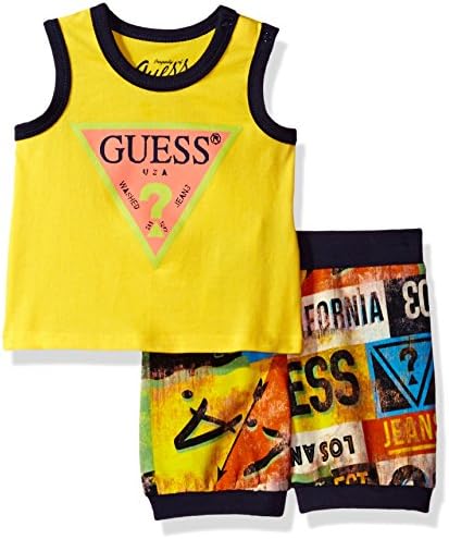 GUESS Baby Boys' Set-Tank T-Shirt + Printed Shorts, Hyper Glow, 6/9M