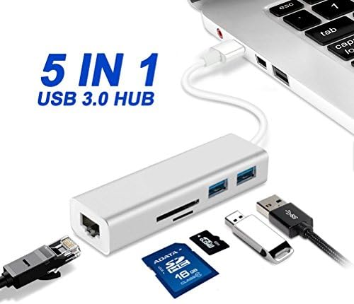 USB Hub USB Ethernet Adapter USB to Ethernet USB 3.0 10/100/1000 Network RJ45 Lan Adapter for Windows 7,8,10, MAC OS X [ Silver ]