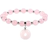 Justinstones Natural Gemstone Semi Precious Healing Reiki Donut Charm 8mm Round Bead Stretch Bracelet 6.5 inch