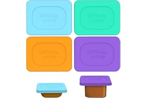 MORLIKE LIVING Morlike Baby Food Lids Compatible with Gerber Food Containers, Silicone Container Lid for Baby Food Storage, Reusable and Dishwasher Safe, BPA Free - Lids Only (4 Pack, 4 Color)