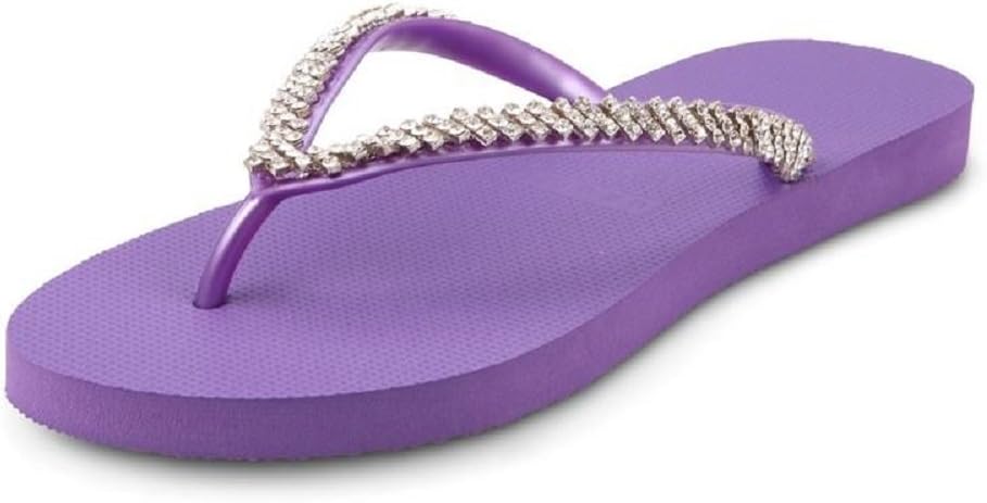 Uzurii Slippers Classic White Purple Women Girls Embellished Flip Flops EU 35-36 UK 2-3