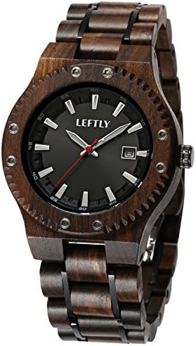 Mens Wooden Watch Quartz Movement Lightweight Wood Luminous Calendar Vintage Analog Wrist Watch
