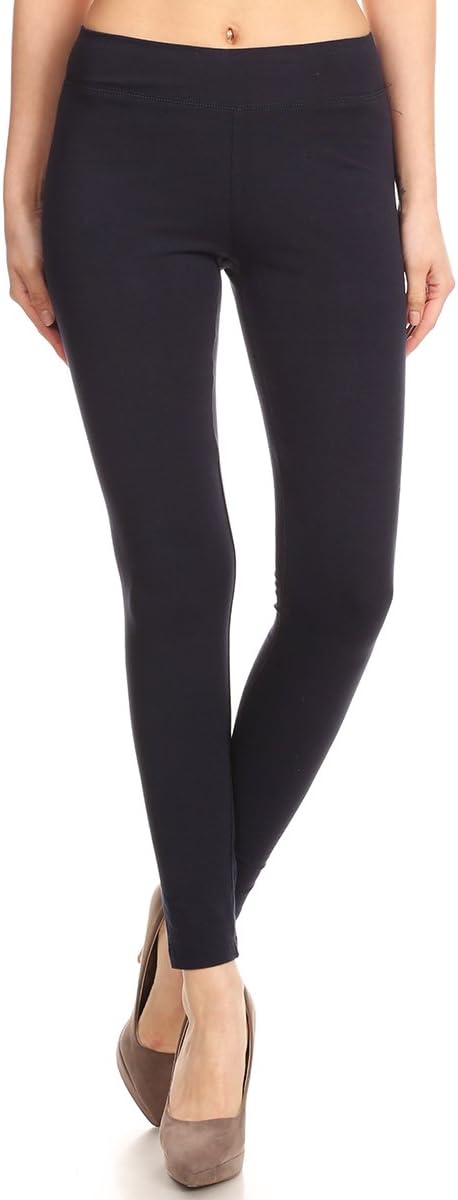 2ND DATE Women's Basic Cotton Stretch Leggings with Comfort Waistband