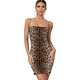 Women Sexy Spaghetti Strap Tank Dress Bodycon Mini Leopard Dress Summer Short Backless Bodycon Club Night Out Dress