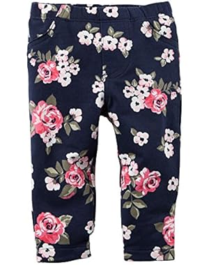 Baby Girls' Navy Floral Printed French Terry Pants - 6 Months