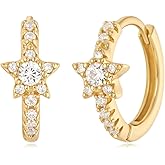 MYEARS Women Earrings Gold Huggie Hoop 14K Gold Plated Small Simple Hypoallergenic Everyday Jewelry - Lightning and Star