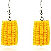 MALOYANVE Corn Earrings for Women 3D Funny Resin Handmade Lightweight Statement Lifelike Food Dangle Drop Earrings Thanksgiving Day Holiday Jewelry