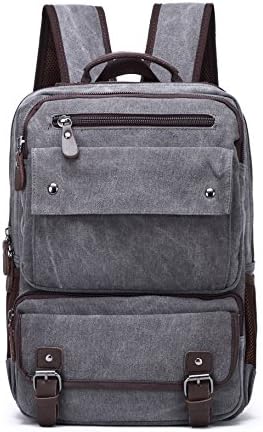 Dishangsha Canvas Vintage Backpack Leather Casual Bookbag Men Rucksack (Gray)