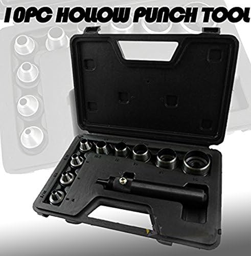 Heavy duty hollow punch 10pc kit tool set gasket leather rubber packaged into hard plastic case