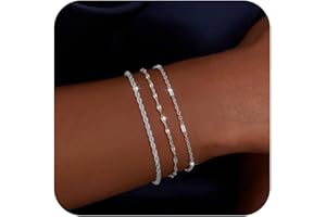 BESALON 3 Pcs Gold and Silver Bracelets for Women 14K Gold Initaial Bracelet Stackable Letter Charm A-Z Monogram Bracelet Anti Tarnish Jewelry Gifts for Women