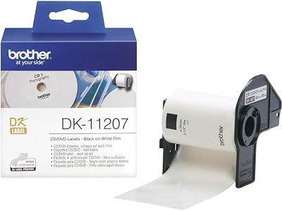 Brother DK-11207 Label Roll CD/DVD Labels Black on White 100 Labels 58 mm