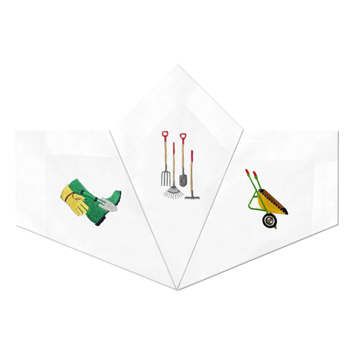 Warwick & Vance Men's 100% Cotton Handkerchiefs Pack Of 3, Gardening Embroidery Hankies With Satin Stripe Borders, 40 x 40cm