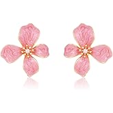 Pink Flower Earrings for Women White Floral Earring Big Statement Earrings for Women Large Purple Irregular Petal Earring Fancy Romantic Flower Stud Earrings Trendy Jewelry