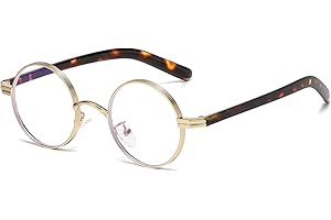 LJCZKA Small Round Blue Light Blocking Glasses for Women Men Retro Round Computer Glasses Metal Frame Anti Fatigue