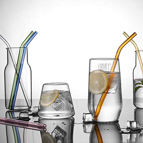 ecooe Glas Strohhalme 10 Wiederverwendbar Trinkhalme 0.8 * 21.1cm Strohhalme aus Glas Gebogen mit 2 Reinigungsbürsten… – Bild 5