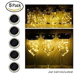 Solar Mason Jar Lights Lids 15 LED Fairy String Light Screw Inserts for Mason Jar Charismas Wedding Garden Patio Path Home Décor Tree Jar Lantern Decorative Lighting 5 Pack Warm White