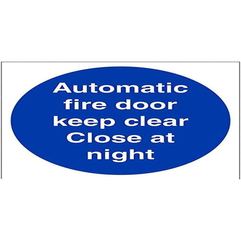 VSafety Automatic Fire Door Keep Clear. Close At Night Sign - Square - 150mm x 150mm - 1mm Rigid Plastic