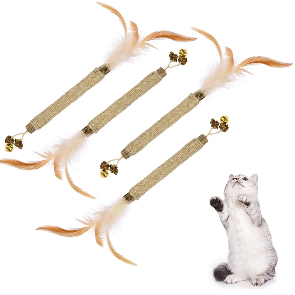 Adiwo Catnip Sticks, 4pcs Cat Chew Sticks, Catnip Toy for Cats, For Cats to Play, Bite, Chew, Help with Tartar and Bad Breath Healthy Hygiene Care