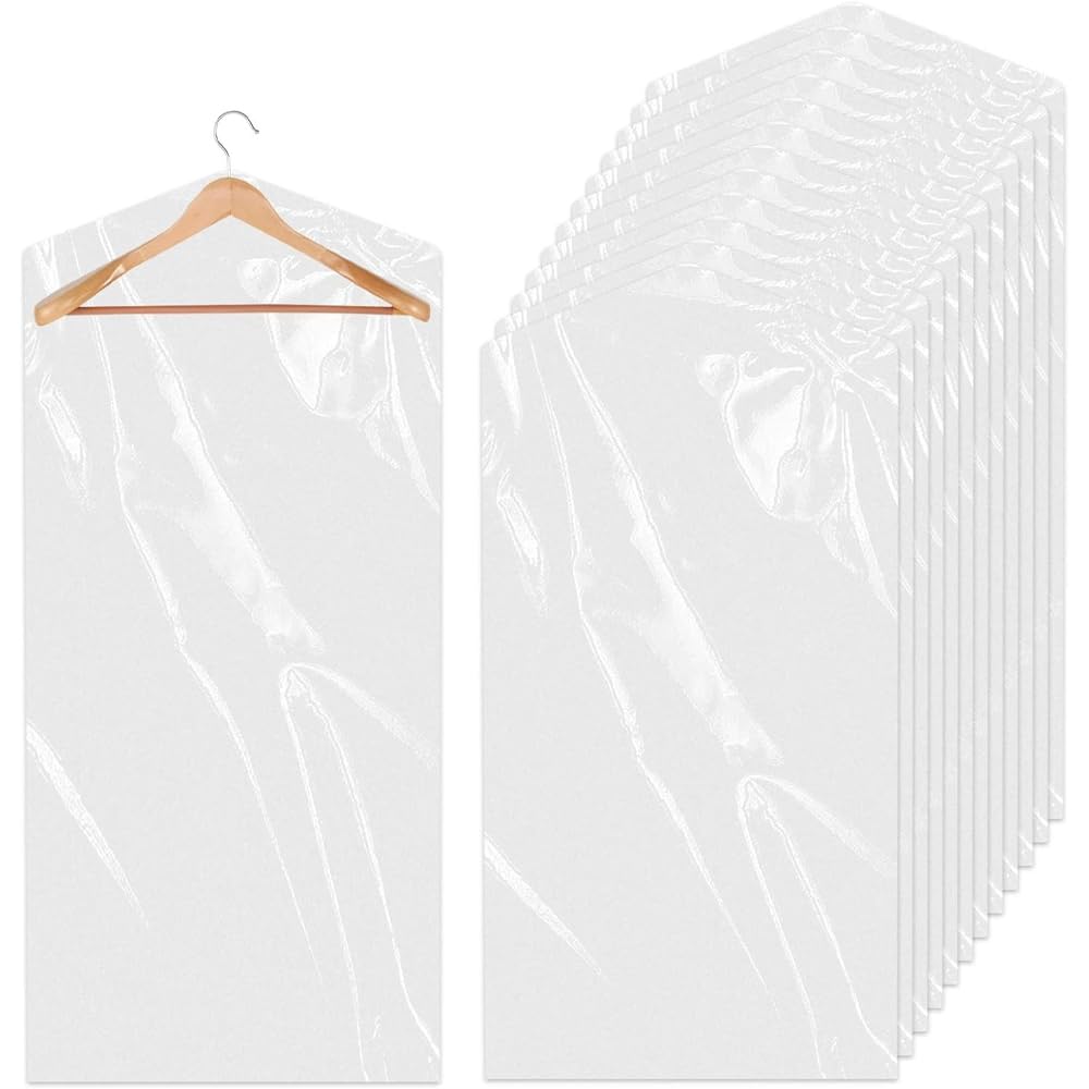 25 Pack Garment Bags, 60 * 120cm Clothes Covers Protector Bags, Moth Proof Suit Cover Plastic Waterproof for All Clothes (Transparent)