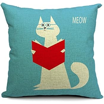 Decorbox Village Cute Cat Cotton Linen Decorative Throw Pillow Cover Cushion Case 18