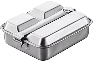 US Military Mess Kit, Stainless Steel Camping Lunch Box with Handle, Portable Bento Box Tray Frying Pan for Outdoor Camping H