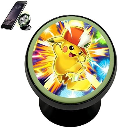 Poke-mon-Pi-ka-chu Universal Magnetic Phone Holder, 360 Rotation Magnetic Car Mount Holder, With Luminous Function
