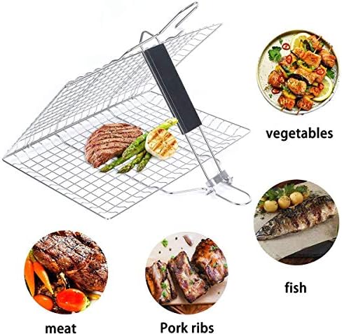 Grsafety2019 Gegrillten Fisch Edelstahl 430, klappbarer Grillrost für