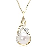 DENGGGUANG Freshwater Pearl Pendant Necklaces for Women, Sterling Silver Infinity Single Pearl Necklace with Shiny Moissanite Wedding Jewelry Gift for Bride Bridesmaid