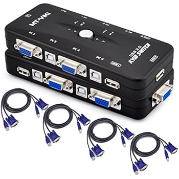 iKKEGOL 4-Port Monitor VGA SVGA USB 2.0 KVM Switch w/4 Cables Mouse Keyboard Video KVM Switch Kit