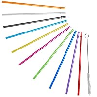 ALINK 10.5" Long Rainbow Colored Reusable Plastic Replacement Straws for Tervis, Yeti, Signature, Starbucks Tumblers, Set of 10 with Cleaning Brush