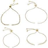 Beebeecraft 1 Box 8Pcs 4 Styles Adjustable Slider Bracelet 18K Gold Plated Bolo Bracelets Makings Chains Extender Chain Metal for DIY Jewellery Making Crafts