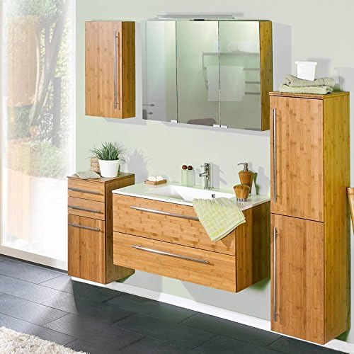 Lomadox Komplett Badmöbel Set Bambus massiv lackiert 5TLG Amazon.de