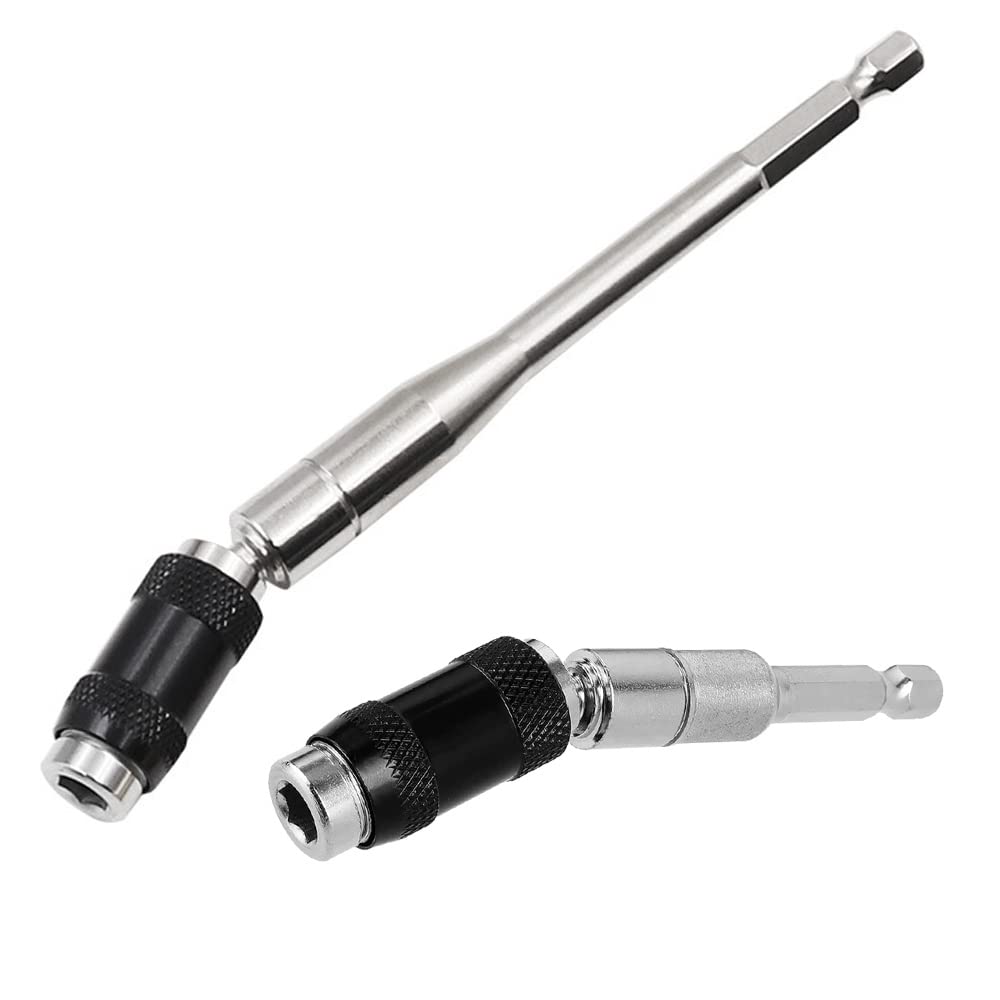 Saipor 2pcs Pivot Drill Bit Holder Set 1/4" Hex Pivoting Bit Tip Holder Quick Release Magnetic Screwdriver Bit Holder Screw Drill Tip Extension Rod for Tight Spaces or Corners, 88mm and 145mm Length — image 1