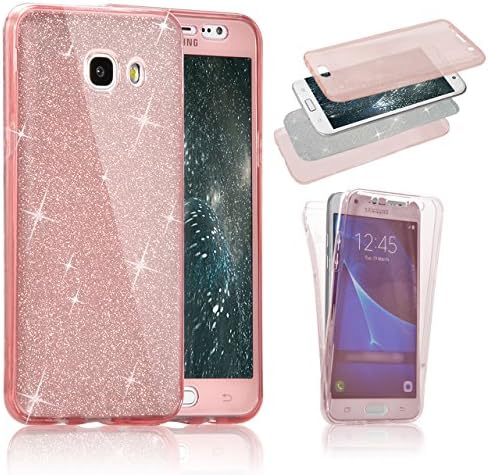 Case for Samsung Galaxy A3 2016 , Sunroyal TPU Soft Rubber Flexible 3 in 1 All Round Design Front and Back Full Body 360 Degree Protective Shock-Absorption Luxury Sparkly Hybrid Glitter Bling Shiny Back Case Cover for Samsung Galaxy A3 2016 - Rose Gold
